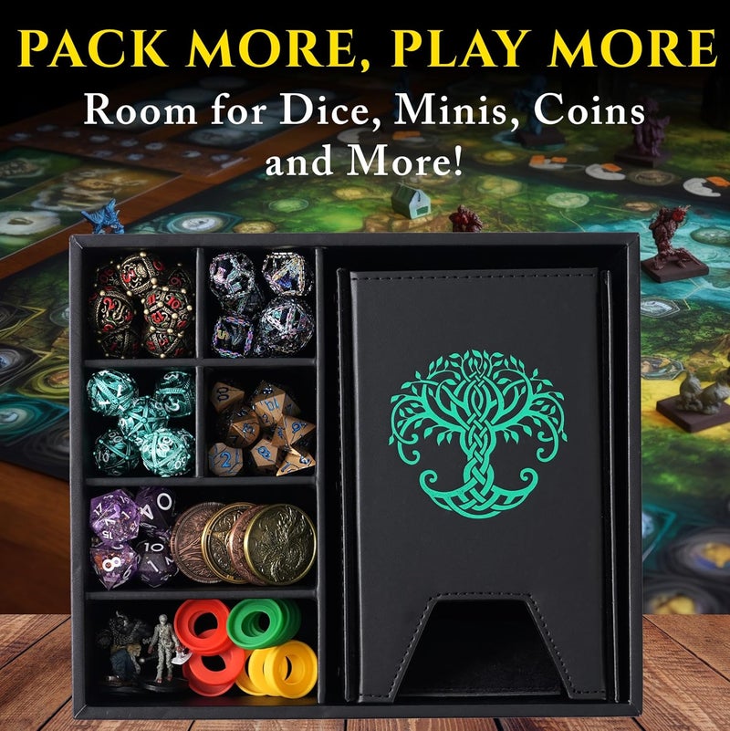 Soar Forge Dice Tray and Dice Tower for DND and RPG - All-in-One Game Roamer Tray & Large Tower for Random Rolls - Stores Your Sets, Mini's and More Compatible with D&D (Green Tree) - Image 4